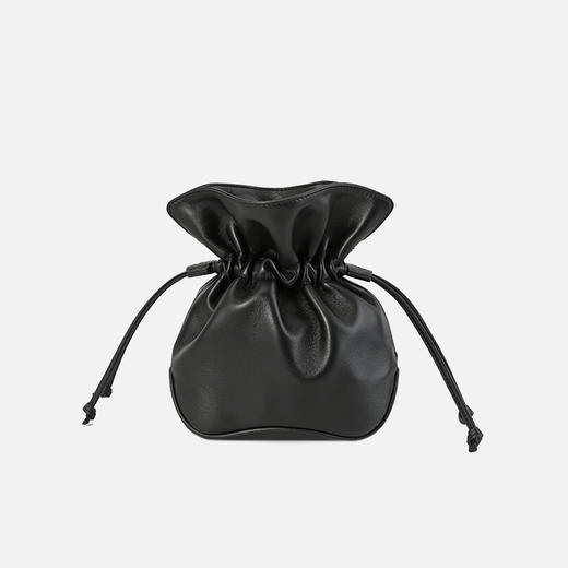 《WHY》YA8835真皮包包黑色小笼包休闲简约女包抽绳福袋斜挎包高级高褶皱水桶包 商品图10