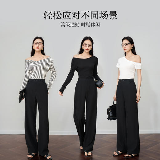 OLrain欧芮儿黑色窄版直筒阔腿裤女夏季2025新款休闲显瘦百搭长裤 商品图2