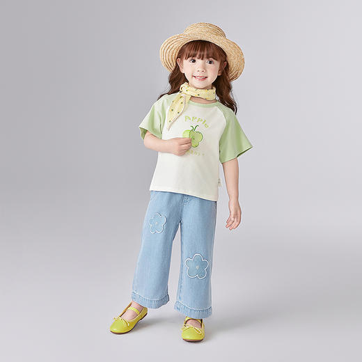 笛莎Deesha 童装女童裤子2025夏新款女童可爱小花装饰牛仔裤 商品图2