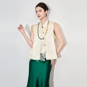 【高货wl】全新升级【铂金会员330/天猫449/差价119】(12008) 洛诗琳新中式禅意别致高级感上衣女春提花真丝马甲外套