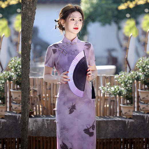 紫色送考国风，中式长款改良旗袍SC20674 商品图3