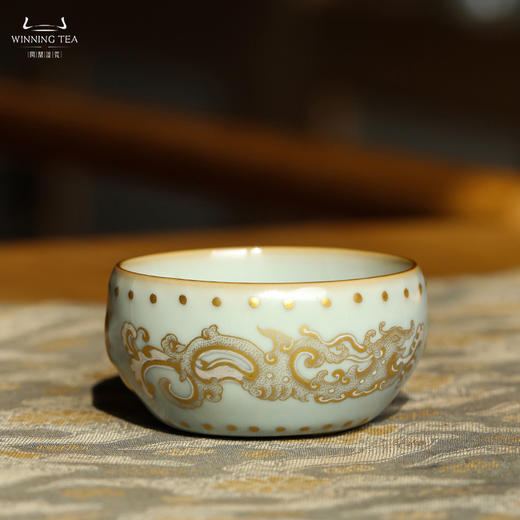 问鼎汝瓷天青大战鼓杯（错金银龙虎纹） 商品图0