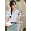 鹿向南「蓝色梦境」撞色圆领短袖T恤女夏季小香风肌理感正肩上衣 商品缩略图0
