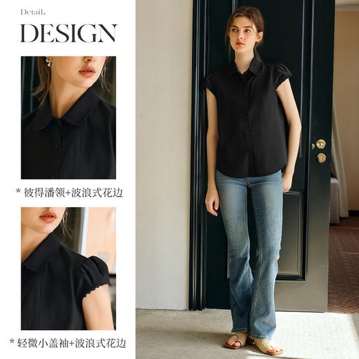 OLrain欧芮儿黑色短袖知性衬衫女夏季2025新款飞飞袖设计直筒上衣 商品图1