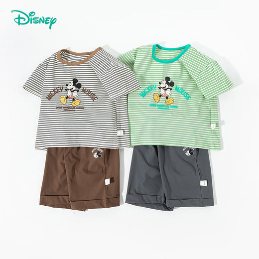 迪士尼【米奇冰感条纹套装】25夏季男童新款凉感T恤短袖透气短裤套装ZD2ET025 商品图4