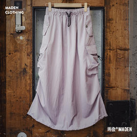 马登美式复古卡其色工装a字裙春款中腰多袋抽褶薄显瘦半身长裙女