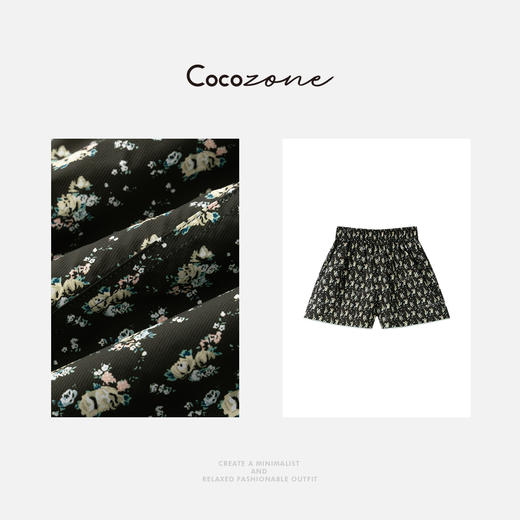 COCO ZONE刘一一 复古松紧腰带碎花家居女式休闲短裤CD2A0674 商品图1