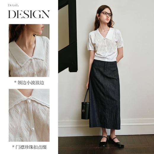 OLrain欧芮儿白色法式镂空毛针织套头衫夏季2025新款别致显瘦上衣 商品图1