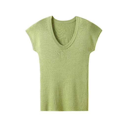 C+IMPRESS/西嘉三醋酸天丝羊毛 秒变气质精 大U领显瘦针织短袖T恤T2502042
 商品图6