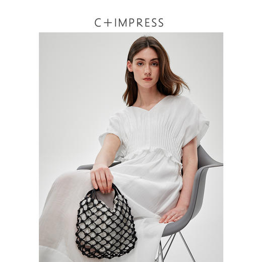 C+IMPRESS/西嘉苎麻蝉翼纱 法式赫本风连衣裙女高级感浪漫度假裙LYQ2502035 商品图2