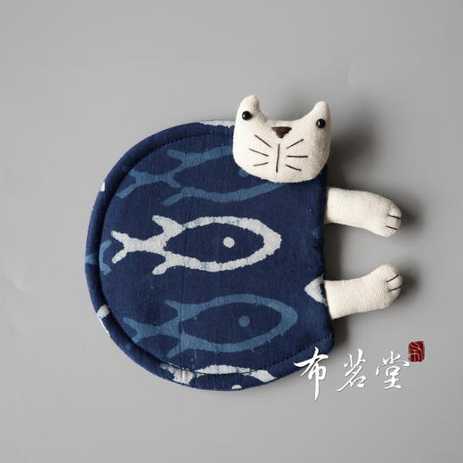 手工印染小猫小兔杯垫 手工染色植物蓝染纯棉材质 商品图7