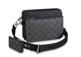 LOUIS VUITTON Trio 经典老花满印三合一 涂层帆布拼牛皮 邮差包手拿包单肩包斜挎包男款 灰色