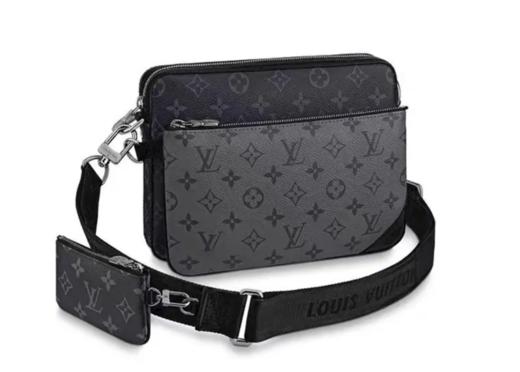 LOUIS VUITTON Trio 经典老花满印三合一 涂层帆布拼牛皮 邮差包手拿包单肩包斜挎包男款 灰色 商品图0