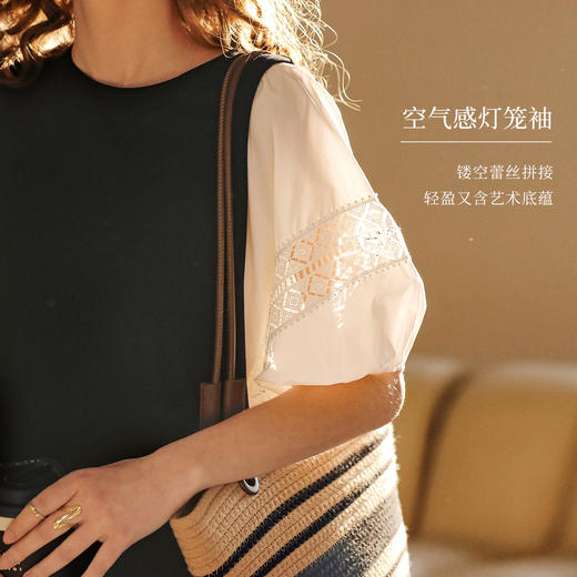 OLrain欧芮儿2025夏季新款直筒名媛风松弛感撞色蕾丝拼接连衣裙 商品图2