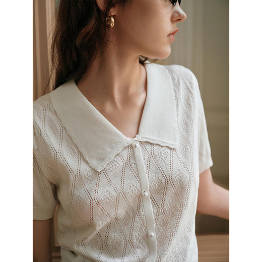 OLrain欧芮儿白色法式镂空毛针织套头衫夏季2025新款别致显瘦上衣 商品图2