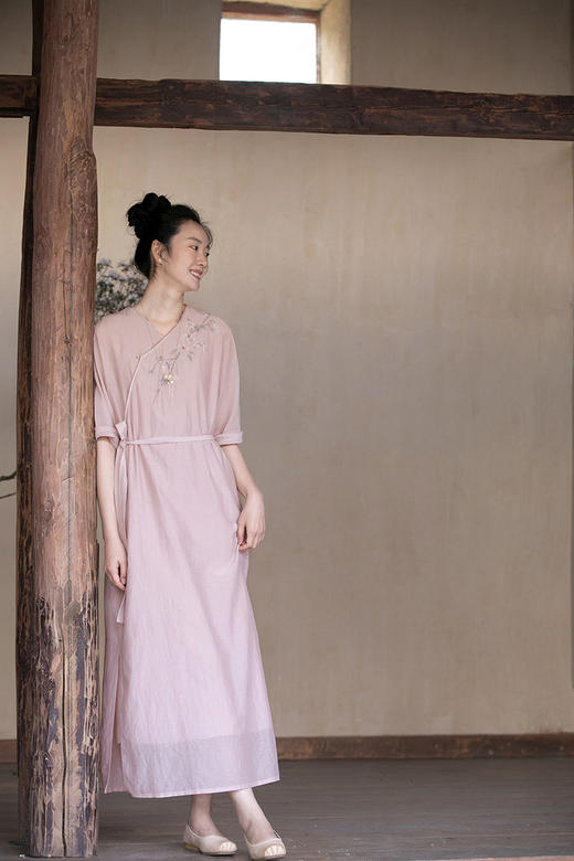 牧衣游原创 丝棉手工刺绣炒色连衣裙肌理感文艺气质长裙 琉璃诗 商品图5