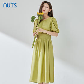 NUTS夏季新品时尚优雅气质圆领收腰显瘦短袖连衣裙323101003B