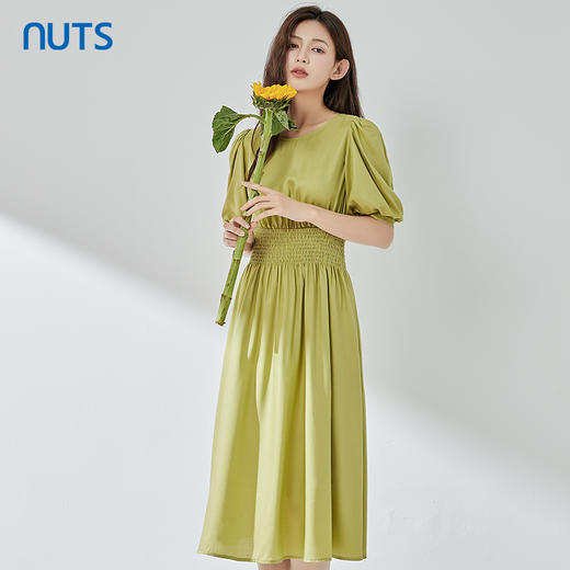 NUTS夏季新品时尚优雅气质圆领收腰显瘦短袖连衣裙323101003B 商品图0