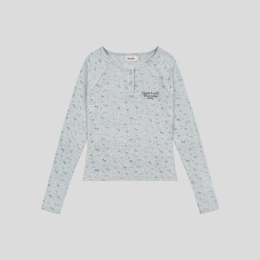 GOODBAI Good Luck Everyday slogan印花碎花圆领插肩长袖T恤 商品图3