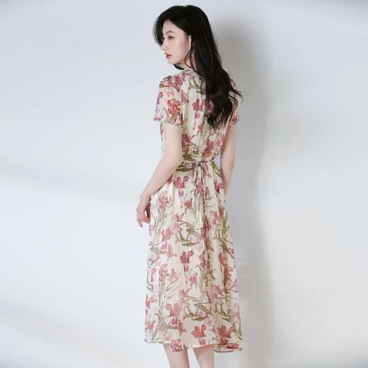 【高货sh】全新升级【铂金会员220/天猫299/差价79】(91412) 洛诗琳天丝印花茶歇裙25法式优雅V领气质收腰鸢尾花连衣裙 商品图4