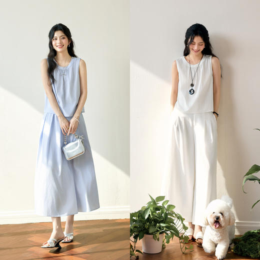 【严选】诗凡黎山本风圆领衬衫2025夏新款慵懒度假轻熟风气质小上衣女7G4320531 商品图1