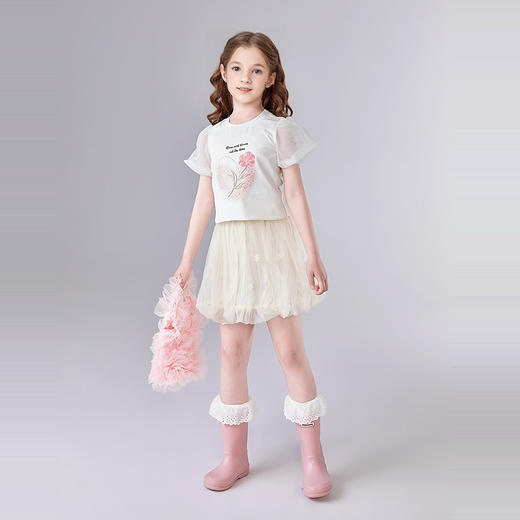 笛莎Deesha 童装女童T恤2025夏新款女童异材拼接图案T 商品图2