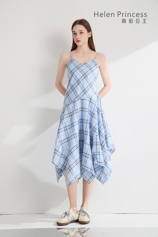 格纹不规则裙摆吊带裙 商品图0