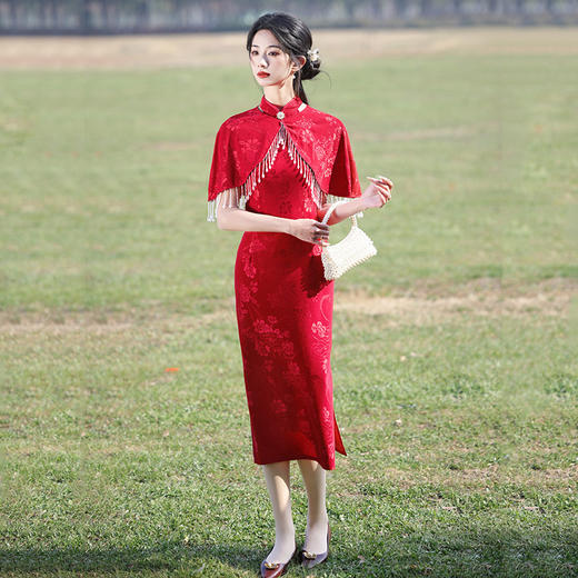 红色挂脖新中式改良旗袍2025新款年轻款女复古新娘订婚敬酒服夏季旗袍ZA&WZY9359 商品图2