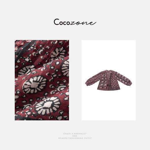 COCO ZONE 刘一一【100麻】春季复古拼色女式印花衬衫CD2A0732 商品图2