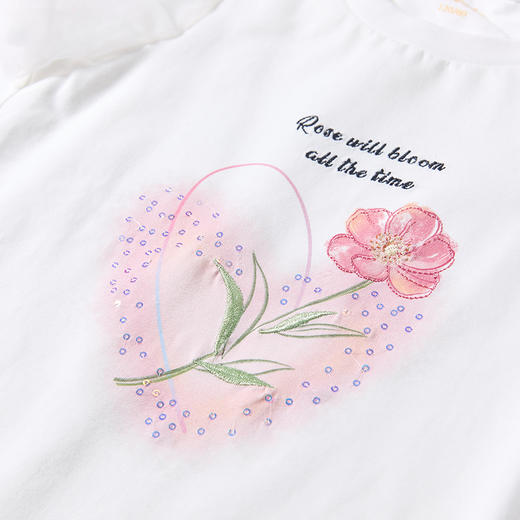 笛莎Deesha 童装女童T恤2025夏新款女童异材拼接图案T 商品图3