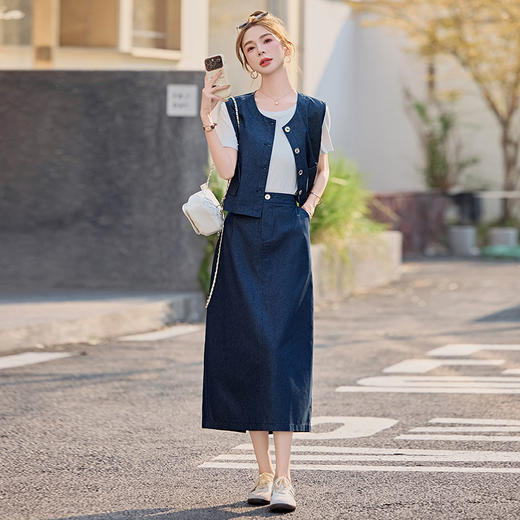 牛仔套装女2025夏季新款设计感法式时尚洋气时尚马甲半身裙三件套HR-HSYL2522 商品图3