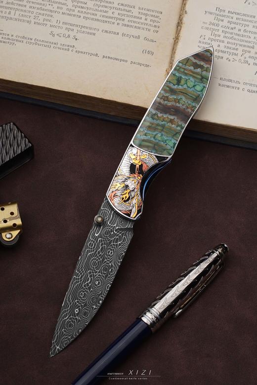 三希堂  现代刀系列  五虎上将雕金小折  未开刃 商品图3