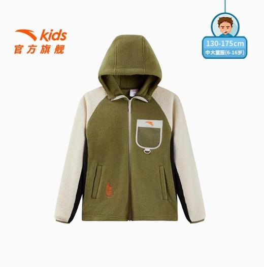 安踏儿童男大童针织连帽运动上衣2025春季款保暖中大童摇粒绒外套352516706 商品图1
