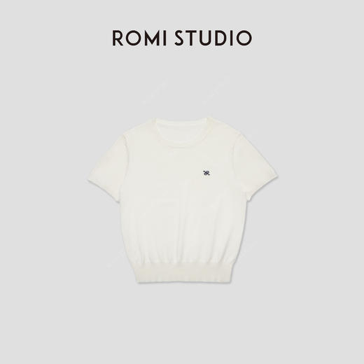 ROMI STUDIO柔软舒适 夏季薄款纯色圆领刺绣透气短袖t恤 M3623 商品图1