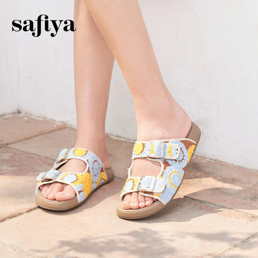 预售12天|Safiya/索菲娅2025时尚钩针编织拼色外穿沙滩休闲勃肯平底凉拖 SFD2110359 商品图2