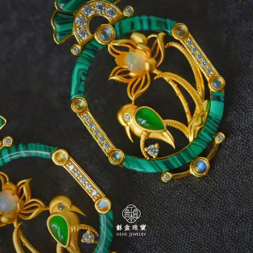 龢盒原创 以画为境，方寸藏韵 银镶翡翠多宝古典耳环 商品图2