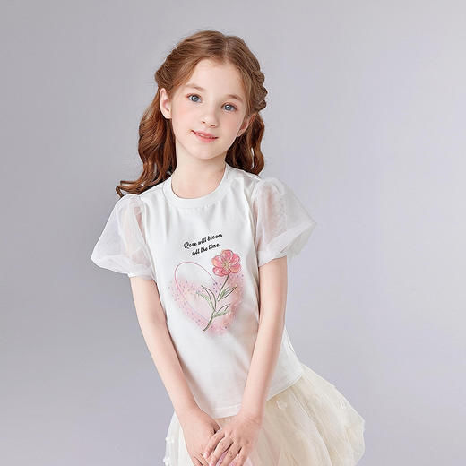 笛莎Deesha 童装女童T恤2025夏新款女童异材拼接图案T 商品图1