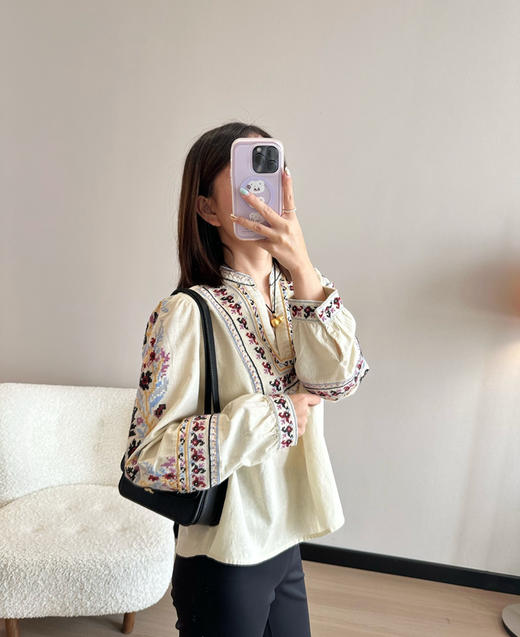 b@sh法式印花V领民族风棉亚麻混纺衬衫040803 商品图7