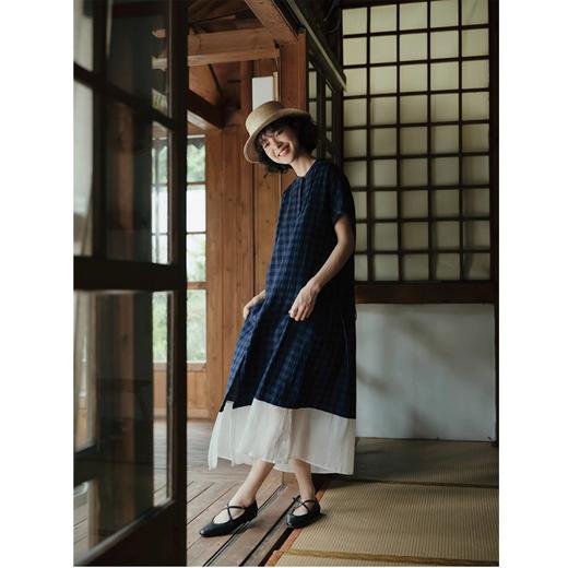 雀说新款文艺休闲松驰感宽松大码女装胖MM显瘦格子拼接连衣裙AL1630 商品图1