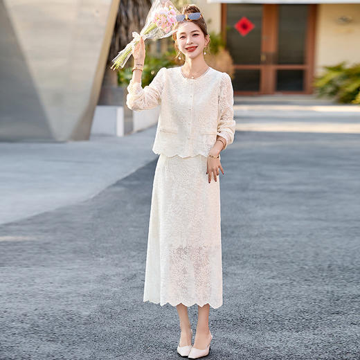 蕾丝薄款套装女2025夏季新款韩版气质名媛风轻熟高腰显瘦半身裙子HR-QINQGZ5571 商品图1
