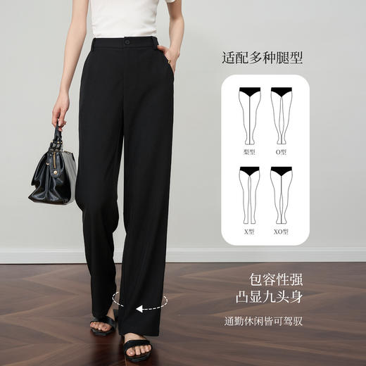OLrain欧芮儿黑色窄版直筒阔腿裤女夏季2025新款休闲显瘦百搭长裤 商品图1