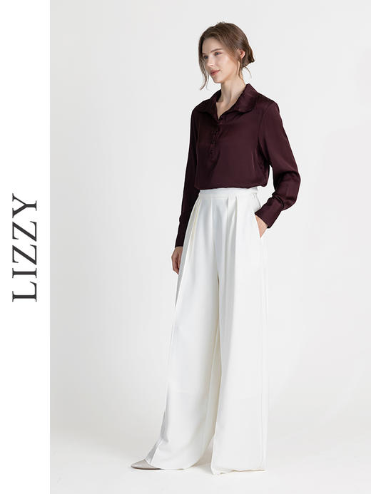 LIZZY早秋优雅名媛气质桑蚕丝纯色长袖立领衬衫8149 商品图2