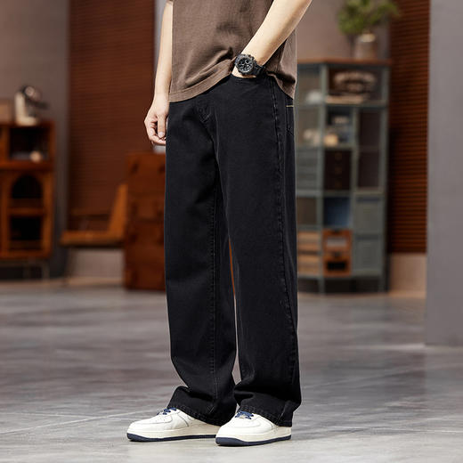 【DQ】大依优型大码男装复古高街松紧腰牛仔裤宽松加肥加大阔腿直筒长裤夏季新品男士裤子 商品图3