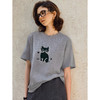 OLrain欧芮儿灰色猫咪印花百搭T恤女夏季2025新款休闲短袖上衣 商品缩略图0