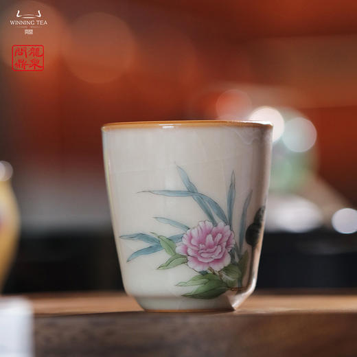 龙泉问鼎彩绘哥窑天水杯（牡丹香炉） 商品图4