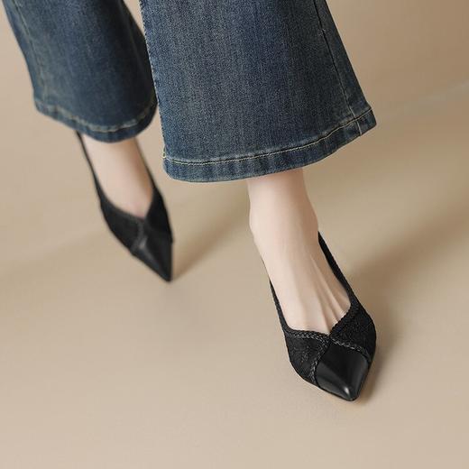 【预售5天】春秋羊反绒低跟鞋女气质浅口尖头细跟配裙子单鞋YS&0216 商品图4