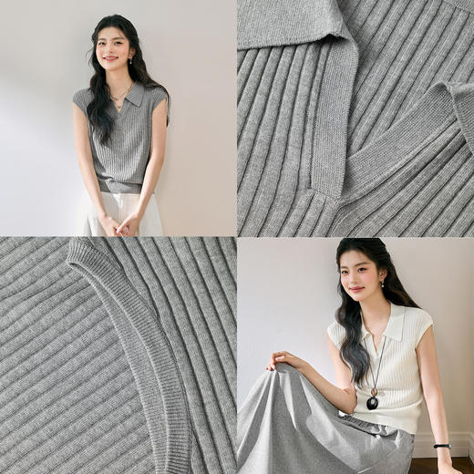 【严选】诗凡黎polo领老钱风针织衫2025夏时髦别致气质修身显瘦套头衫女7G4331161 商品图3