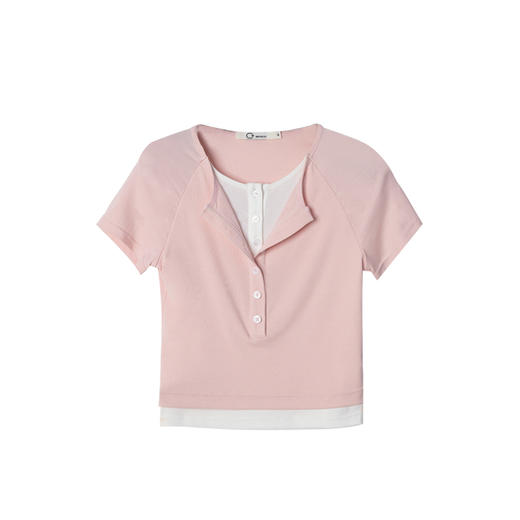 C+IMPRESS/西嘉兰精天丝醋酸 浅春系假两件亨利领短袖T恤女夏上衣T2502011
 商品图4