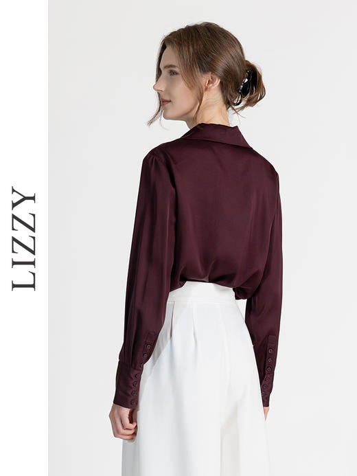 LIZZY早秋优雅名媛气质桑蚕丝纯色长袖立领衬衫8149 商品图3