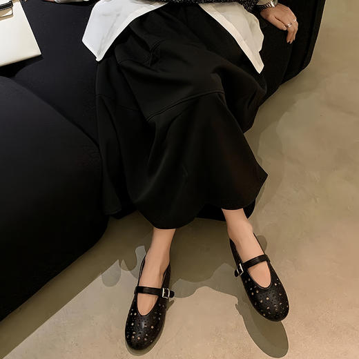 REREJOY 法式镂空浅口玛丽珍鞋圆头一字带芭蕾单鞋 商品图2